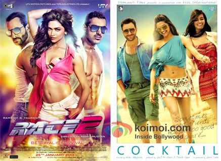 Saif Ali Khan, Deepika Padukone, John Abraham In Race 2 Movie Poster And  Saif Ali Khan, Deepika Padukone, Diana Penty  In Cocktail Movie Poster