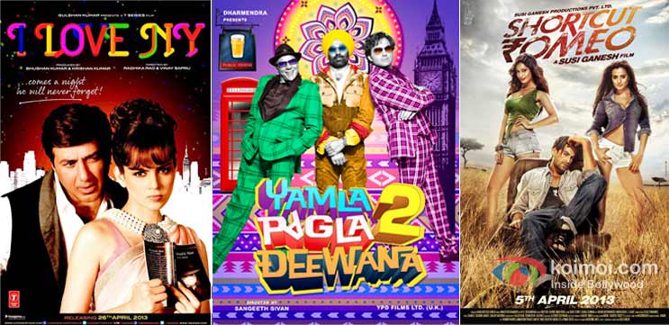 I love New York, Yamla Pagla Deewana 2 And Shortcut Romeo Movie Poster