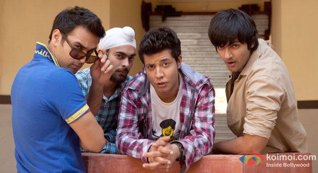 Pulkit Samrat, Manjot Singh, Varun Sharma And Ali Fazal in Fukrey Movie Stills