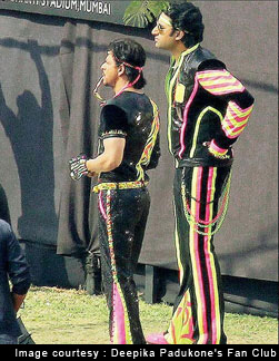 Shah Rukh Khan and Abhishek Bachchan on the sets of Happy New Year