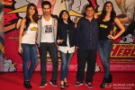 Ileana DCruz, Varun Dhawan, Ekta Kapoor, David Dhawan and Nargis Fakhri during the trailer launch of movie 'Main Tera Hero'