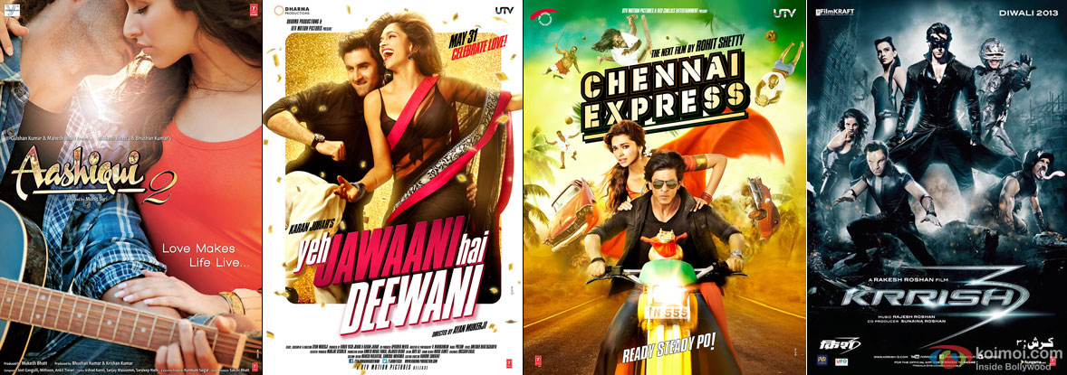 Aashiqui 2, Yeh Jawaani Hai Deewani, Chennai Express and Krrish 3 Movie Poster