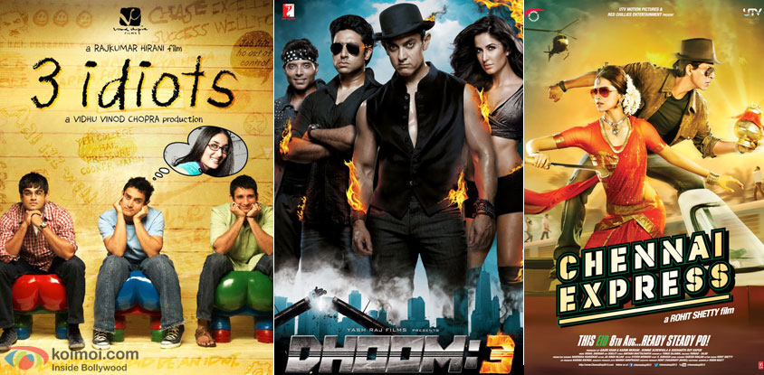 3 Idiots, Dhoom 3 and Chennai Express Movie Poster