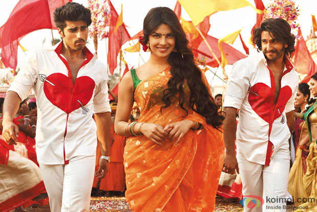 Arjun Kapoor, Priyanka Chopra and Ranveer Singh in a still from movie 'Gunday'