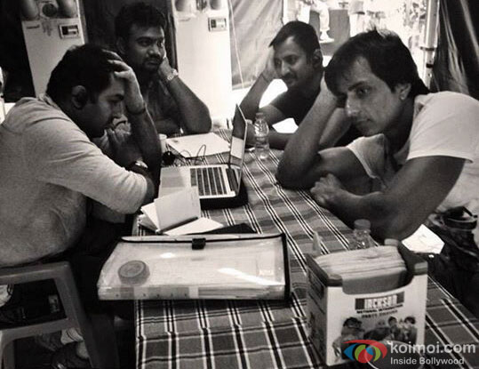 Sonu Sood and Crew on the sets of movie 'Happy New Year'