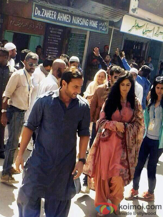 Saif Ali Khan and Katrina Kaif on sets of 'Phantom'