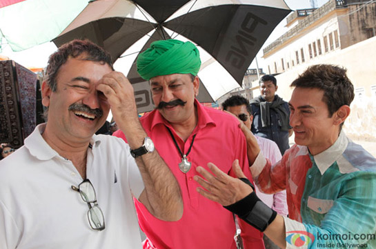Rajkumar Hirani, Sanjay Dutt and Aamir Khan on the sets of movie ‘P.K.’