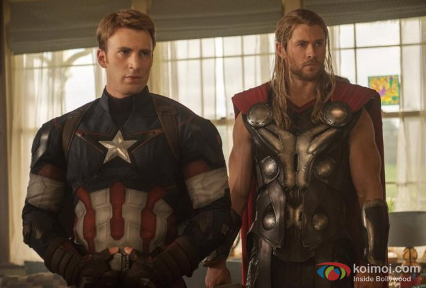 Chris Evans and Chris Hemsworth in a still from movie 'Avengers: Age of Ultron'