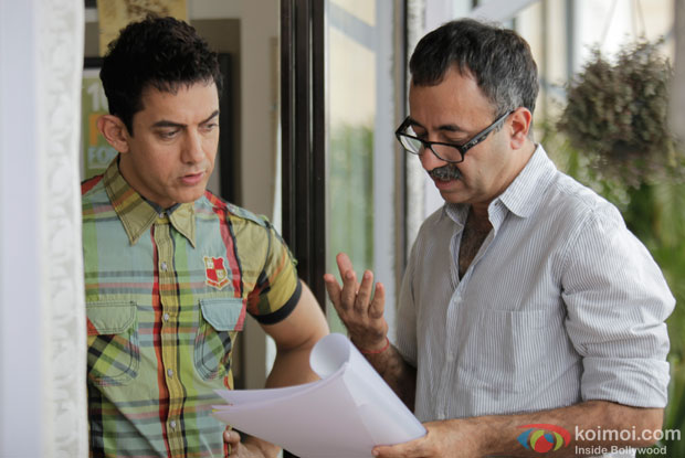 Aamir Khan and Raj Kumar Hirani on the sets of movie 'PK'