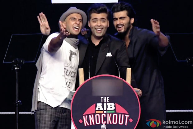 Ranveer Singh, Karan Johar and Arjun Kapoor at the AIB Knockout Show