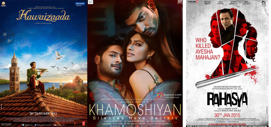 'Hawaizaada', 'Khamoshiyan' and 'Rahasya' movie posters