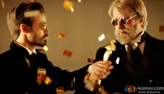 Dhanush and Amitabh Bachchan in a still from movie 'Shamitabh'