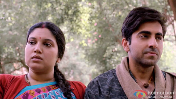 Bhumi Pednekar and Ayushmann Khurrana in a still from movie 'Dum Laga Ke Haisha'