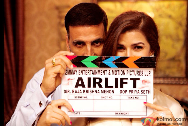 Akshay Kumar and Nimrat Kaur on the sets of 'AIRLIFT'