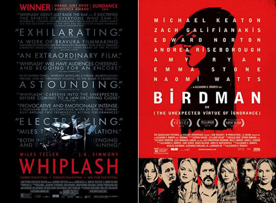 Whiplash and Birdman movie posters