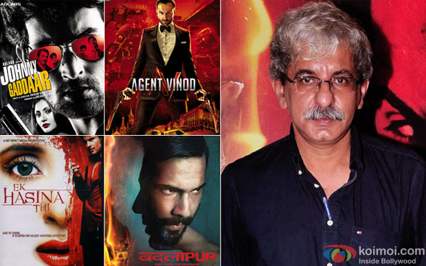 Sriram Raghavan and his movie posters viz Johnny Gaddar, Ek Hasina Thi, Agent Vinod and Badlapur