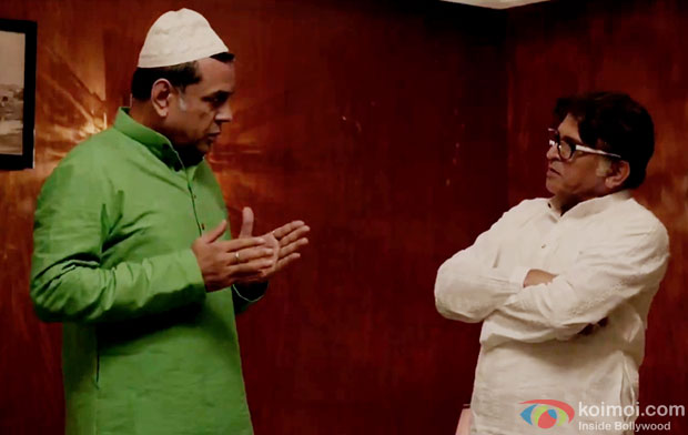 Paresh Rawal and Annu Kapoor in a still from movie 'Dharam sankat Mein'