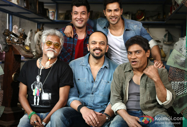 Varun Sharma, Varun Dhawan, Sanjay Mishra, Rohit Shetty and Johnny Lever on Day One Shoot Of 'Dilwale'