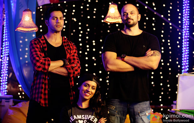 Varun Dhawan and Rohit Shetty along with Lily Singh on the sets of movie 'Dilwale'