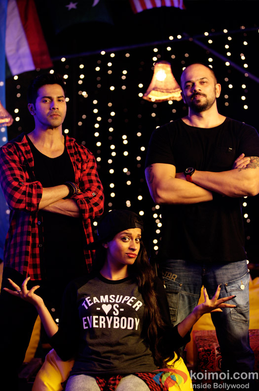 Varun Dhawan and Rohit Shetty along with Lily Singh on the sets of movie 'Dilwale'