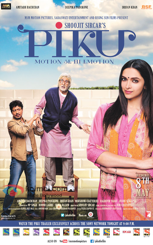 Irrfan Khan, Amitabh Bachchan and Deepika Padukone in a still from 'Piku' movie poster
