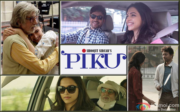 Deepika Padukone, Amitabh Bachchan and Irrfan Khan in a still from Movie 'Piku'