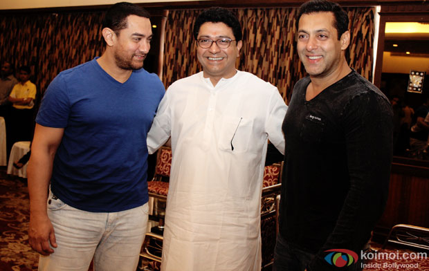 Aamir Khan, Raj Thackeray and Salman Khan during the meeting to discuss the Development Plan For Mumbai