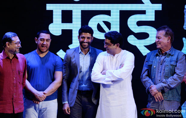 Aamir Khan, Farhan Akhtar, Raj Thackeray and Salim Khan during the meeting to discuss the Development Plan For Mumbai
