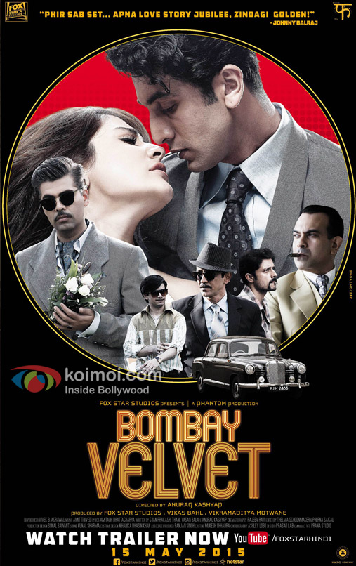 Karan Johar, Anushka Sharma and Ranbir Kapoor in a still from 'Bombay Velvet' movie poster