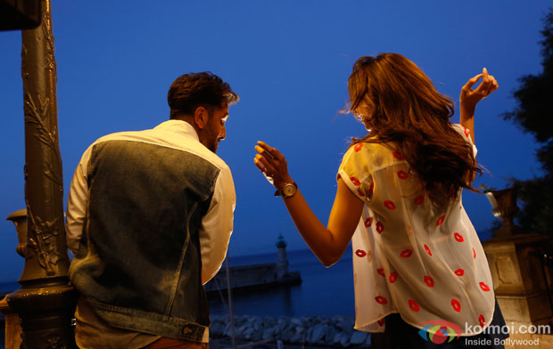 Ranbir Kapoor and Deepika Padukone on the sets of movie 'Tamasha'