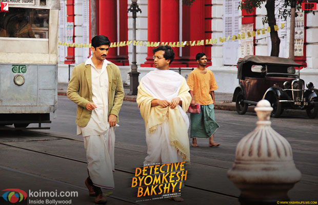 Sushant Singh Rajput  and Anand Tiwari in a still from movie 'Detective Byomkesh Bakshi'