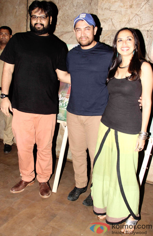 Nilesh Maniyar, Aamir Khan and Shonali Bose during the special screening of movie 'Margarita With A Straw' 