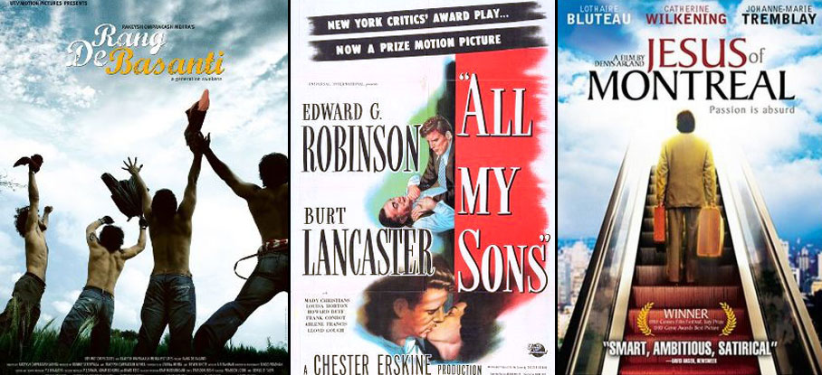 Rang De Basanti (2006), All My Sons (1948) and Jesus of Montreal (1989) Movie Poster