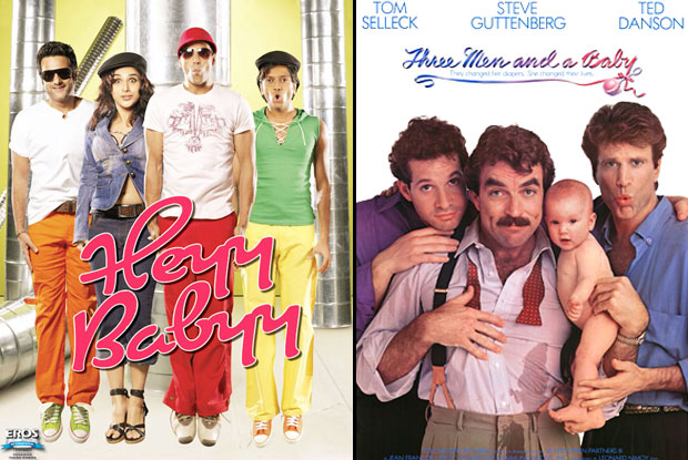 Heyy Babyy (2007) and Three Men and a Baby (1987) Movie Poster