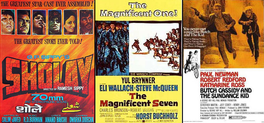 Sholay (1975), The Magnificent Seven (1960) & Butch Cassidy and the Sundance Kid (1969) Movie Poster