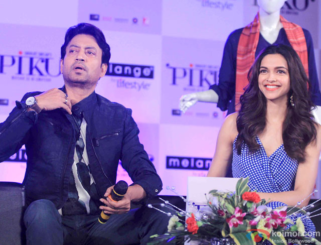 Irrfan Khan and Deepika Padukone during the promotion of movie 'Piku'