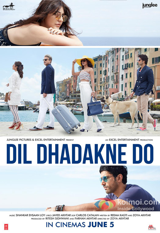 Anushka Sharma, Shefali Shah, Anil Kapoor, Priyanka Chopra, Ranveer Singh and Farhan Akhtar in a still from 'Dil Dhadakne Do' movie poster