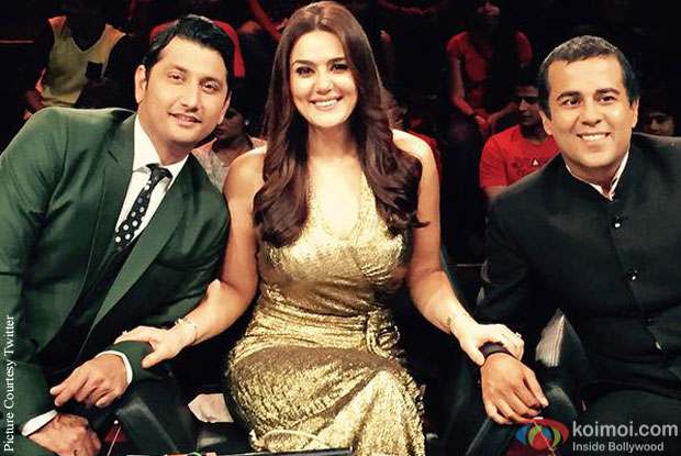 Marzi Pestonji, Preity Zinta and Chetan Bhagat on the sets of dance reality show 'Nach Baliye 7'