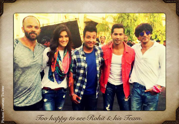 Rohit Shetty, Kriti Sanon, Varun Dhawan and Shah Rukh Khan on the sets of 'Dilwale'