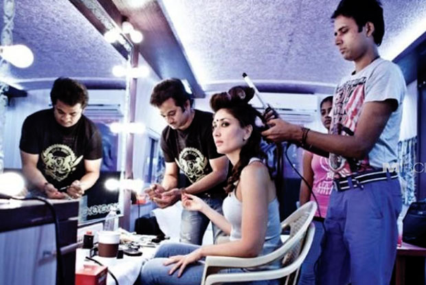Kareena Kapoor Khan with her Make-Up Artist on the sets of movie 'Heroine'