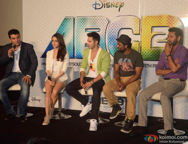 Siddharth Roy Kapur, Shraddha Kapoor, Varun Dhawan, Remo D'Souza and Prabhu Dheva during the trailer launch of movie 'ABCD – Any Body Can Dance 2'