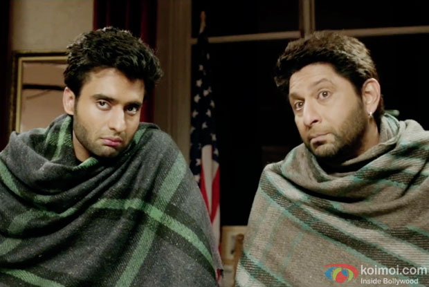 Jackky Bhagnani and Arshad Warsi in a still from movie 'Welcome to Karachi'