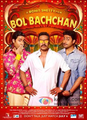 Abhishek Bachchan and Ajay Devgn in a 'Bol Bachchan' movie poster
