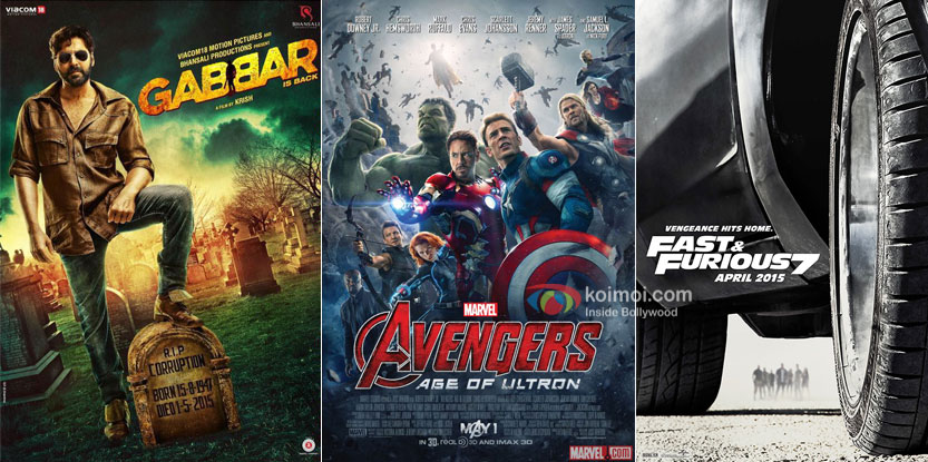 Gabbar Is Back, Avengers: Age Of Ultron and Fast & Furious 7 movie posters