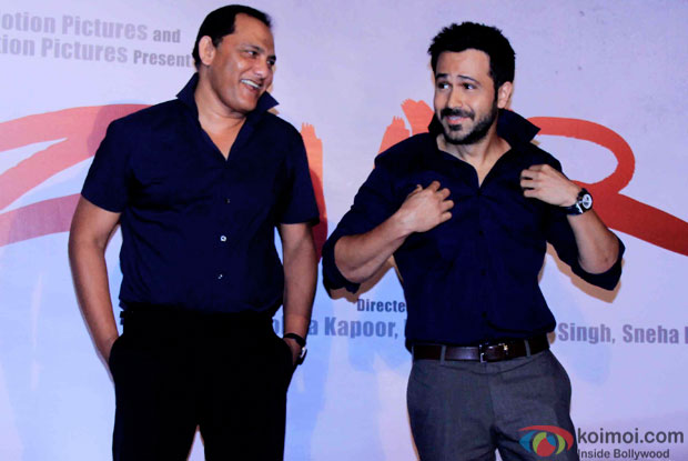 Mohammad Azharuddin and Emraan Hashmi during the preview of film Azhar