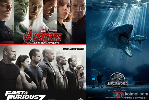 Avengers Age Of Ultron, Fast And Furious 7 and Jurassic World movie posters