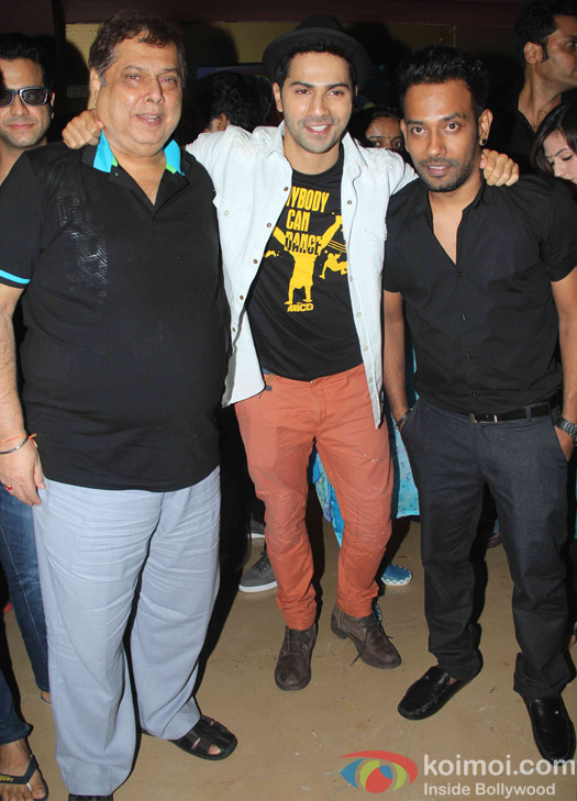 David Dhawan, Varun Dhawan and Dharmesh Yelande during the special secreening of movie 'ABCD 2'