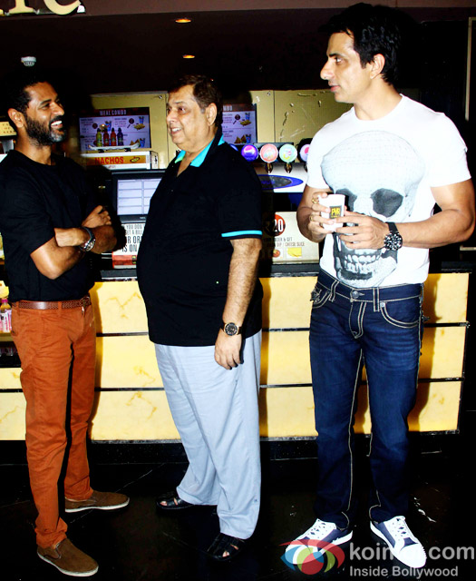 Prabhu Dheva, David Dhawan and Sonu Sood during the special secreening of movie 'ABCD 2'