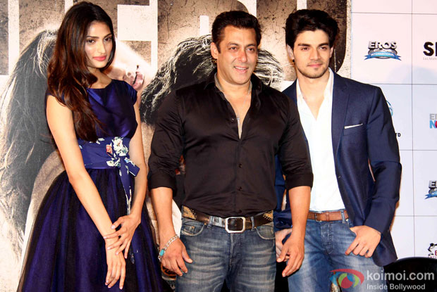 Athiya Shetty, Salman Khan and Sooraj Pancholi during the first look launch of movie 'Hero'
