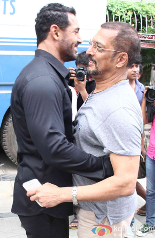 John Abraham and Nana Patekar during a song shoot for movie 'Welcome Back'